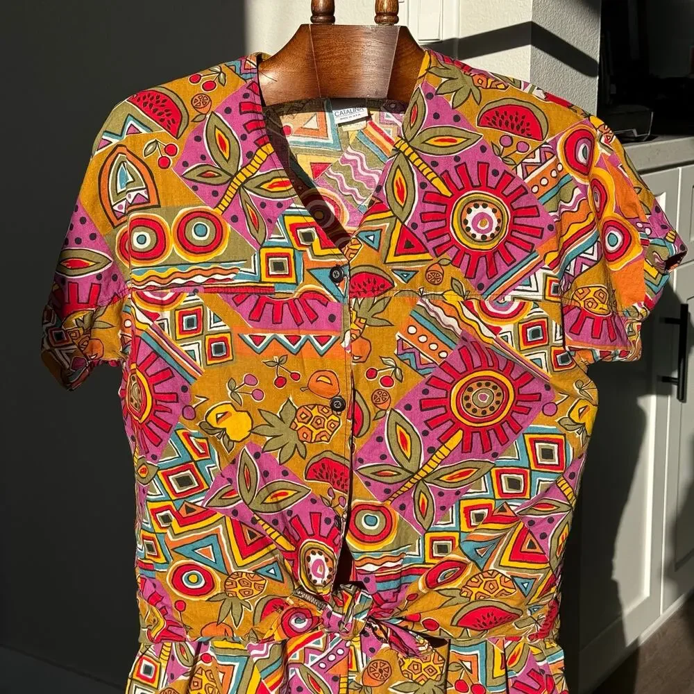 Vintage Catalina 2 Piece Set Made USA Tropical Geometric Resort Palm Springs M